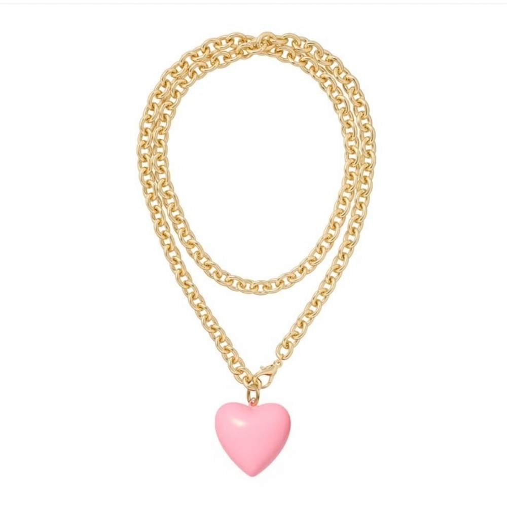 Roxanne Assoulin Gold Chain Necklace with Pink Heart Pendant